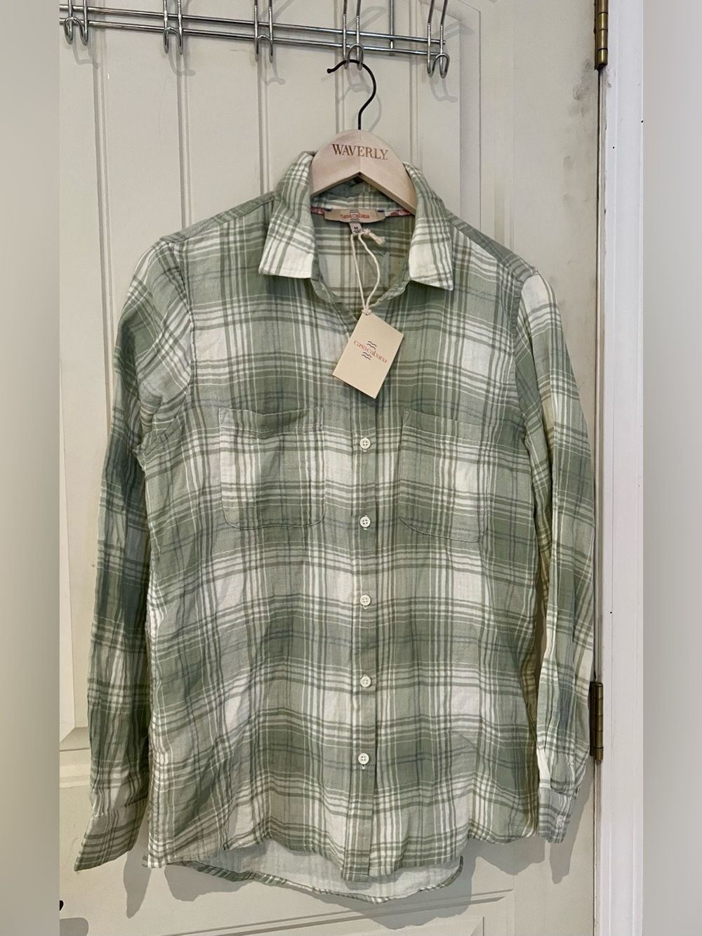 Copa cabaña Waverly Olive Green and White Plaid Button-Down Shirt